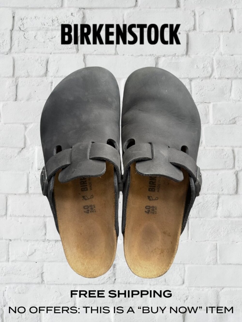Birkenstock Black Oiled Leather Slip-On Boston Clog with Buckle Size 40 Regular